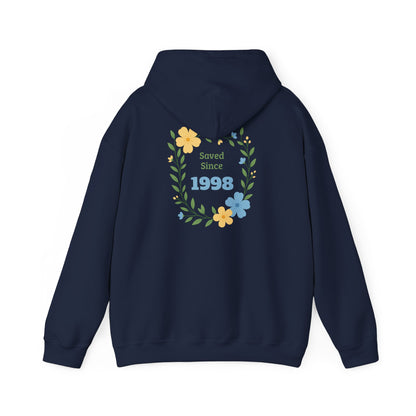 Faith Floral Hoodie — "Saved Since 1998" Christian Comfort Sweatshirt