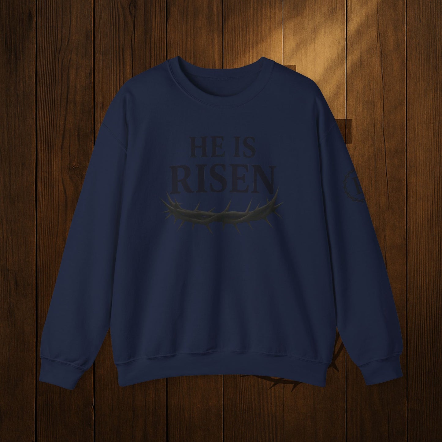 He Is Risen Sweatshirt — Christian Easter Crewneck with Crown of Thorns