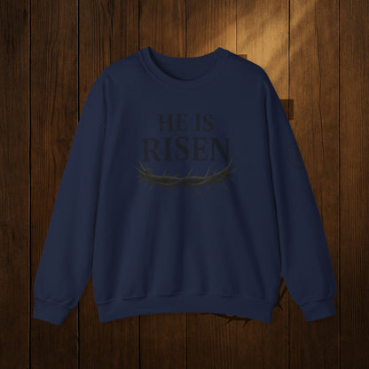 He Is Risen Sweatshirt — Christian Easter Crewneck with Crown of Thorns
