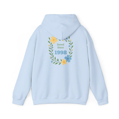 Faith Floral Hoodie — "Saved Since 1998" Christian Comfort Sweatshirt