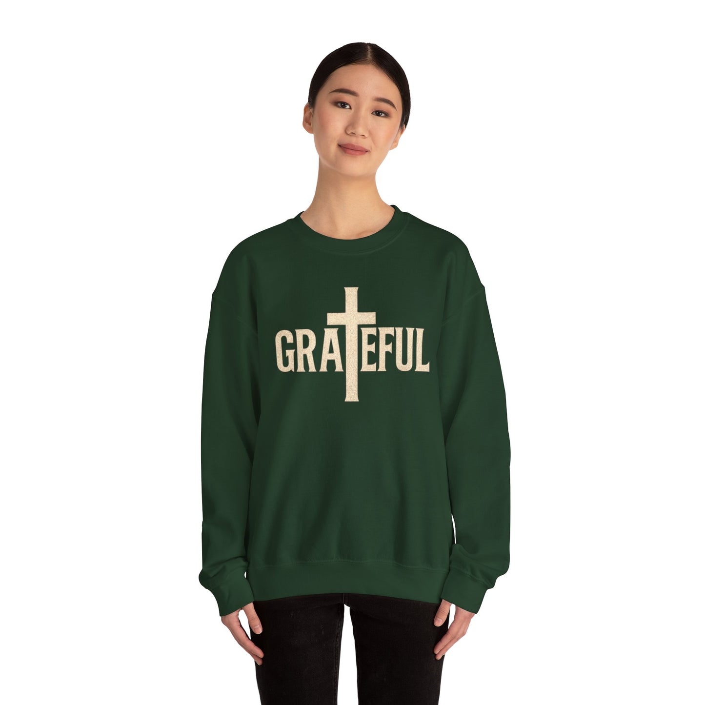 Grateful Cross Sweatshirt — Christian Faith Graphic Crewneck