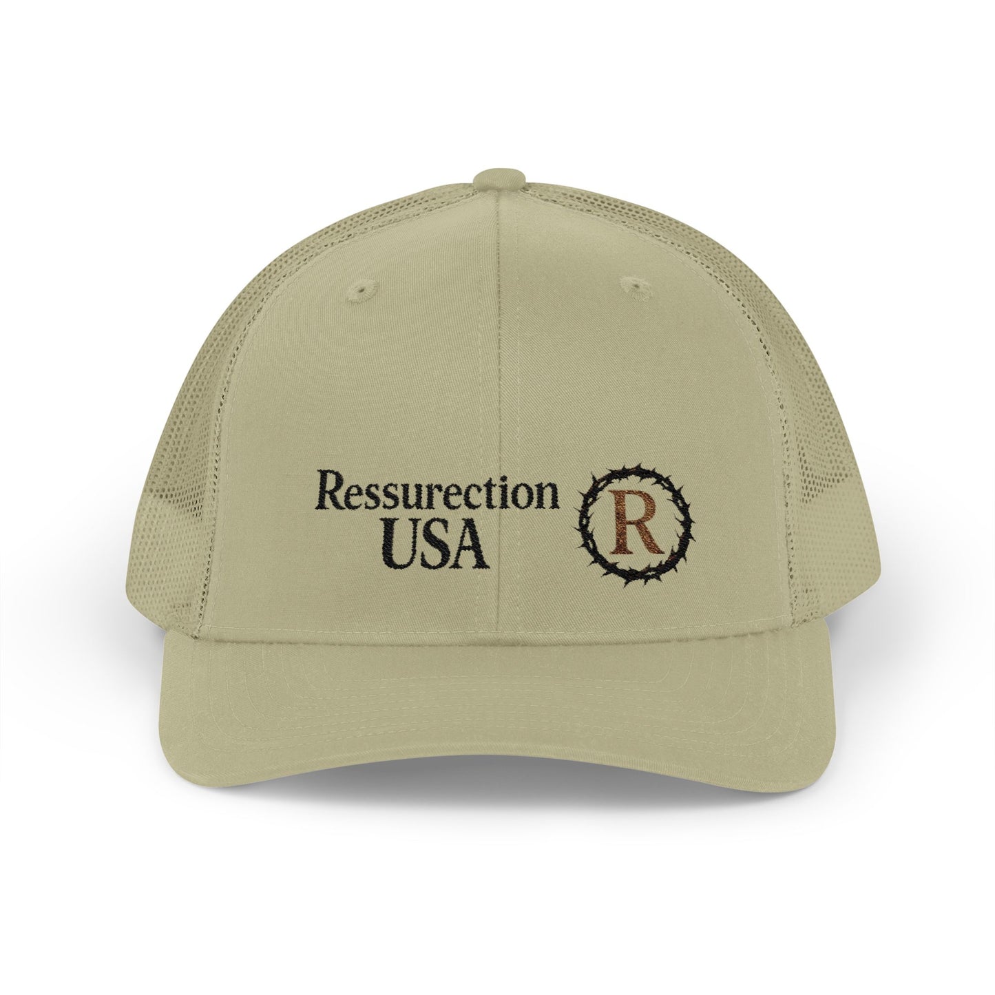 Resurrection USA Embroidered Trucker Cap — Vintage Faith-Inspired Snapback