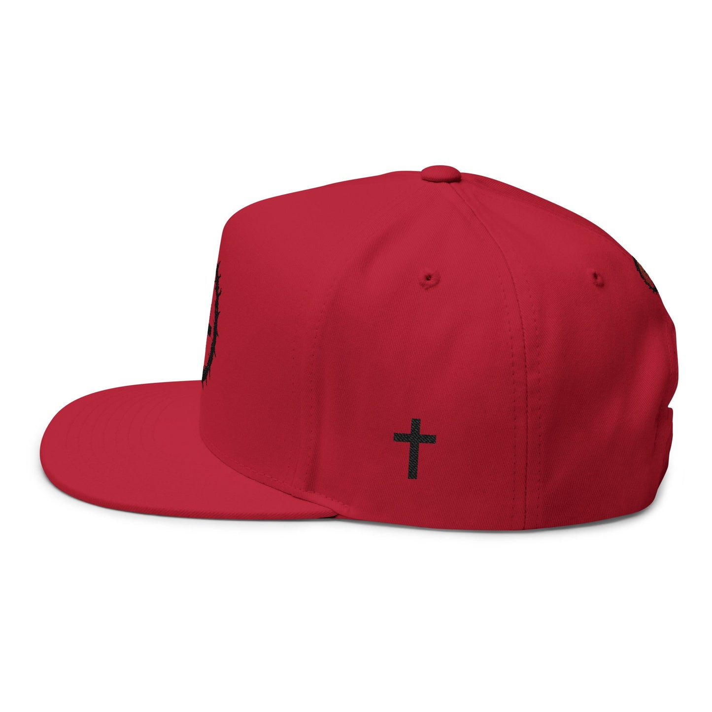 Embroidered Faith Over Fear Flat Bill Cap — Crown of Thorns Cross Snapback