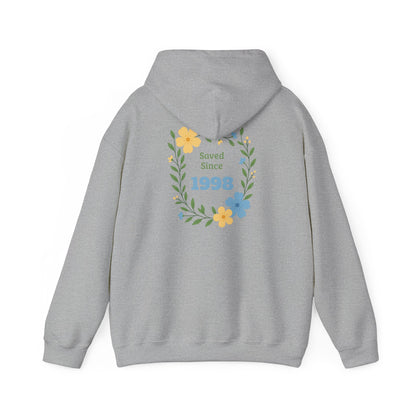 Faith Floral Hoodie — "Saved Since 1998" Christian Comfort Sweatshirt