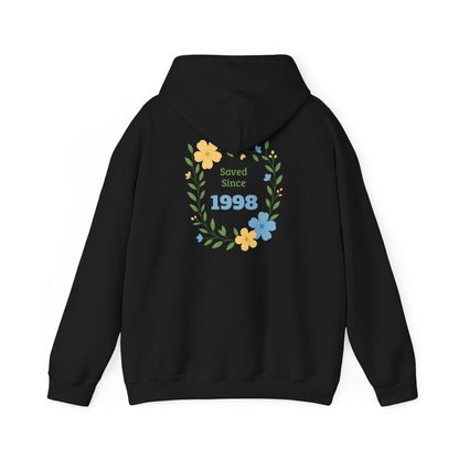 Faith Floral Hoodie — "Saved Since 1998" Christian Comfort Sweatshirt