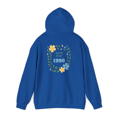 Faith Floral Hoodie — "Saved Since 1998" Christian Comfort Sweatshirt
