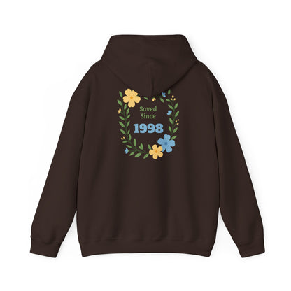 Faith Floral Hoodie — "Saved Since 1998" Christian Comfort Sweatshirt
