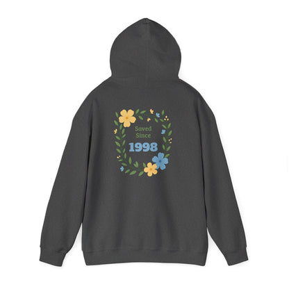 Faith Floral Hoodie — "Saved Since 1998" Christian Comfort Sweatshirt