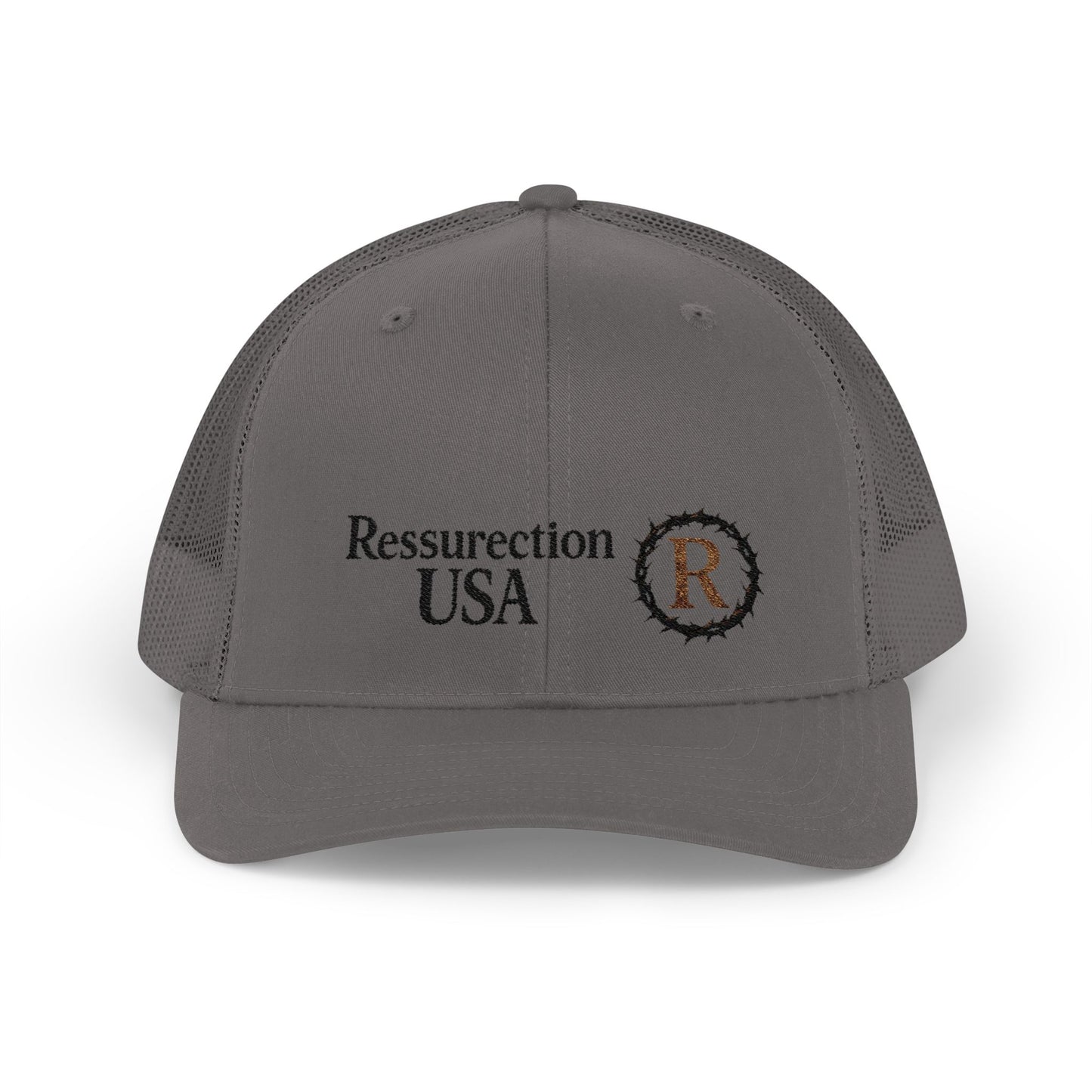 Resurrection USA Embroidered Trucker Cap — Vintage Faith-Inspired Snapback