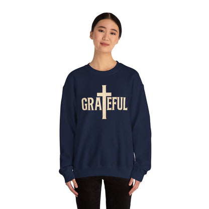 Grateful Cross Sweatshirt — Christian Faith Graphic Crewneck