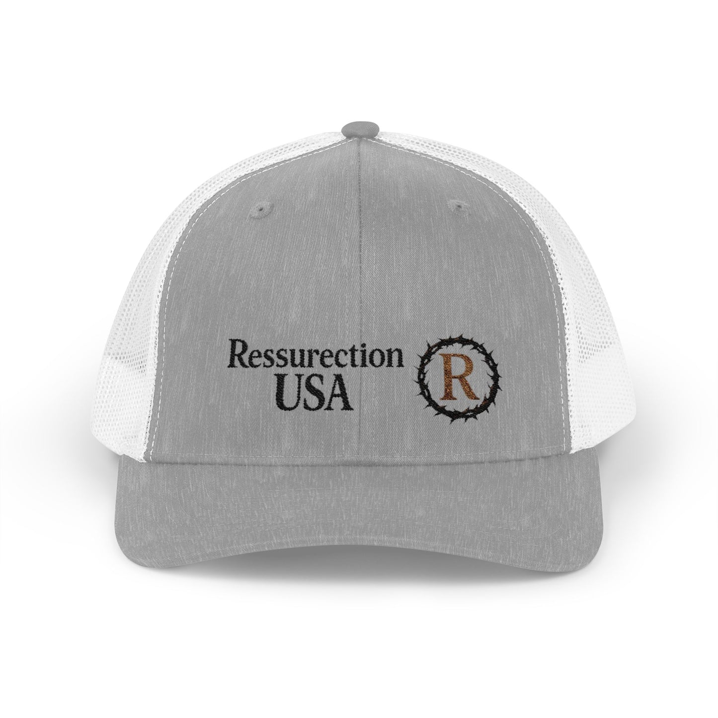 Resurrection USA Embroidered Trucker Cap — Vintage Faith-Inspired Snapback