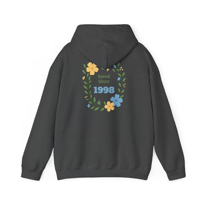 Faith Floral Hoodie — "Saved Since 1998" Christian Comfort Sweatshirt
