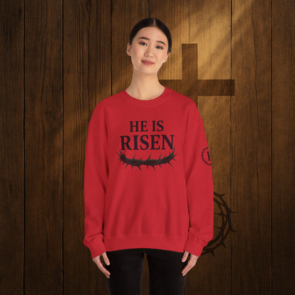 He Is Risen Sweatshirt — Christian Easter Crewneck with Crown of Thorns