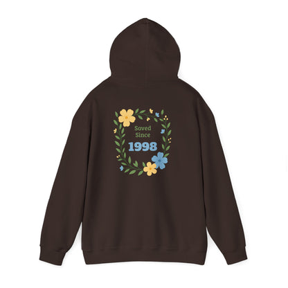 Faith Floral Hoodie — "Saved Since 1998" Christian Comfort Sweatshirt