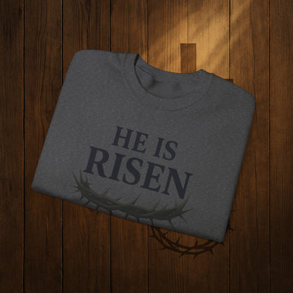 He Is Risen Sweatshirt — Christian Easter Crewneck with Crown of Thorns