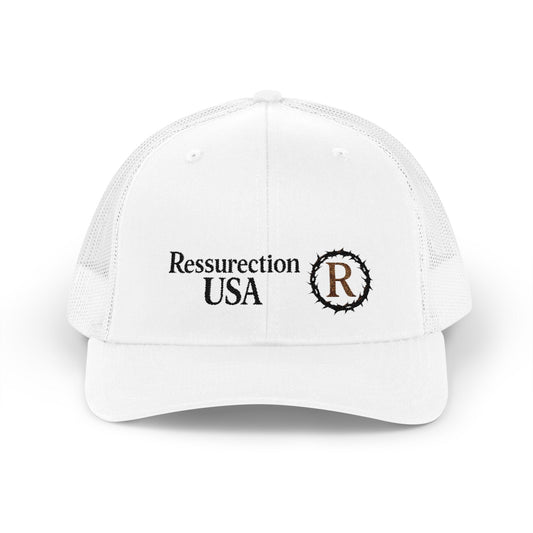 Resurrection USA Embroidered Trucker Cap — Vintage Faith-Inspired Snapback