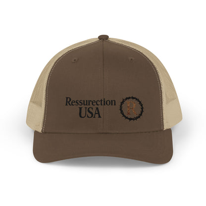 Resurrection USA Embroidered Trucker Cap — Vintage Faith-Inspired Snapback