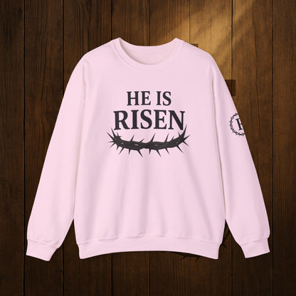He Is Risen Sweatshirt — Christian Easter Crewneck with Crown of Thorns