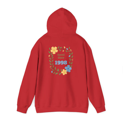 Faith Floral Hoodie — "Saved Since 1998" Christian Comfort Sweatshirt