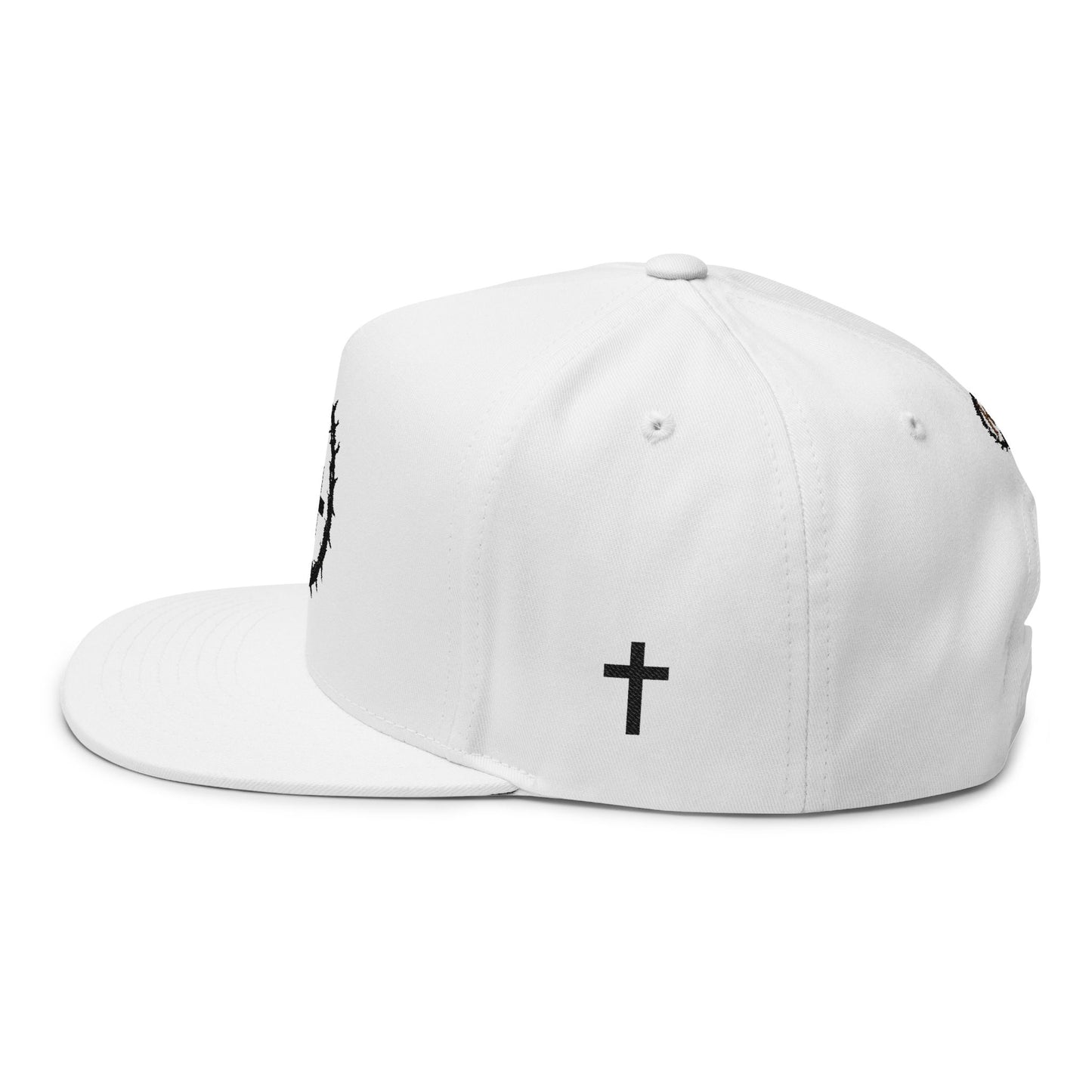 Embroidered Faith Over Fear Flat Bill Cap — Crown of Thorns Cross Snapback