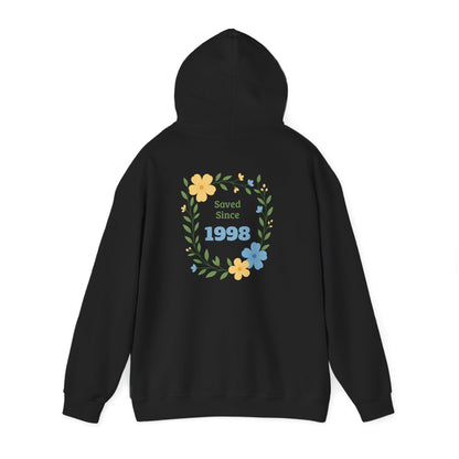 Faith Floral Hoodie — "Saved Since 1998" Christian Comfort Sweatshirt
