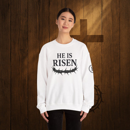 He Is Risen Sweatshirt — Christian Easter Crewneck with Crown of Thorns