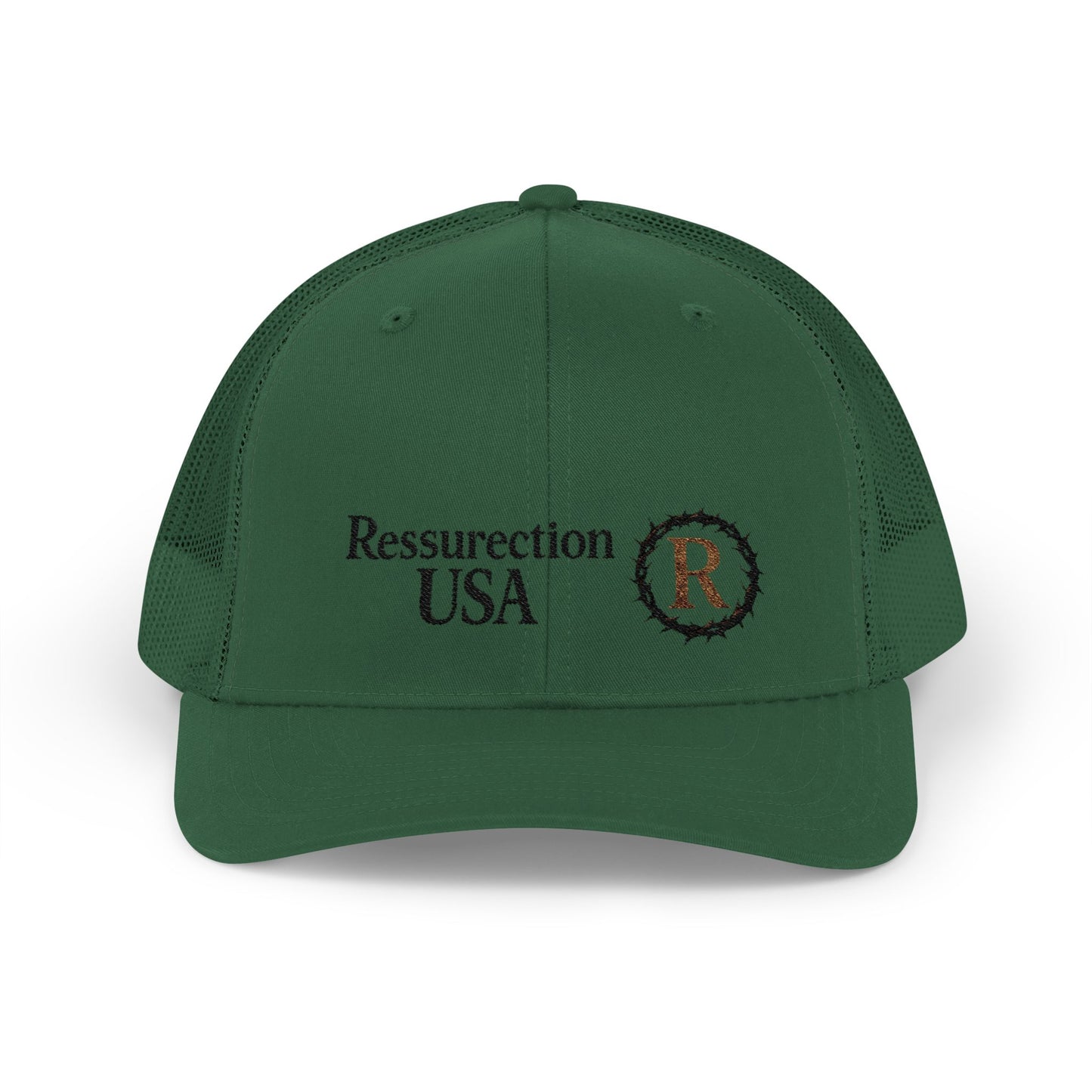 Resurrection USA Embroidered Trucker Cap — Vintage Faith-Inspired Snapback