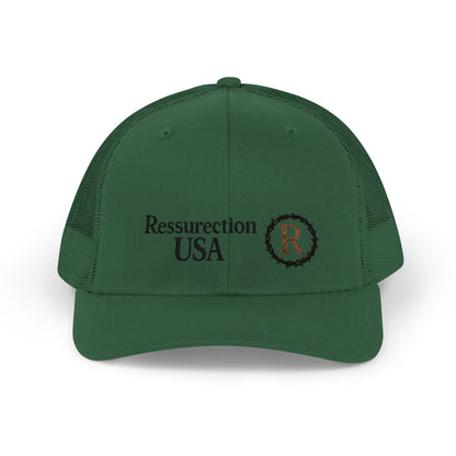Resurrection USA Embroidered Trucker Cap — Vintage Faith-Inspired Snapback