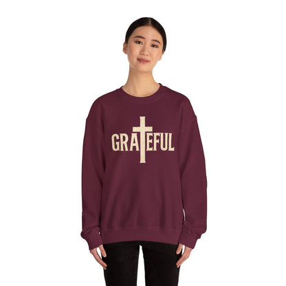 Grateful Cross Sweatshirt — Christian Faith Graphic Crewneck