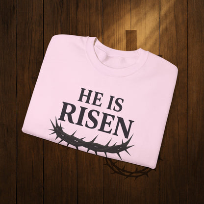 He Is Risen Sweatshirt — Christian Easter Crewneck with Crown of Thorns
