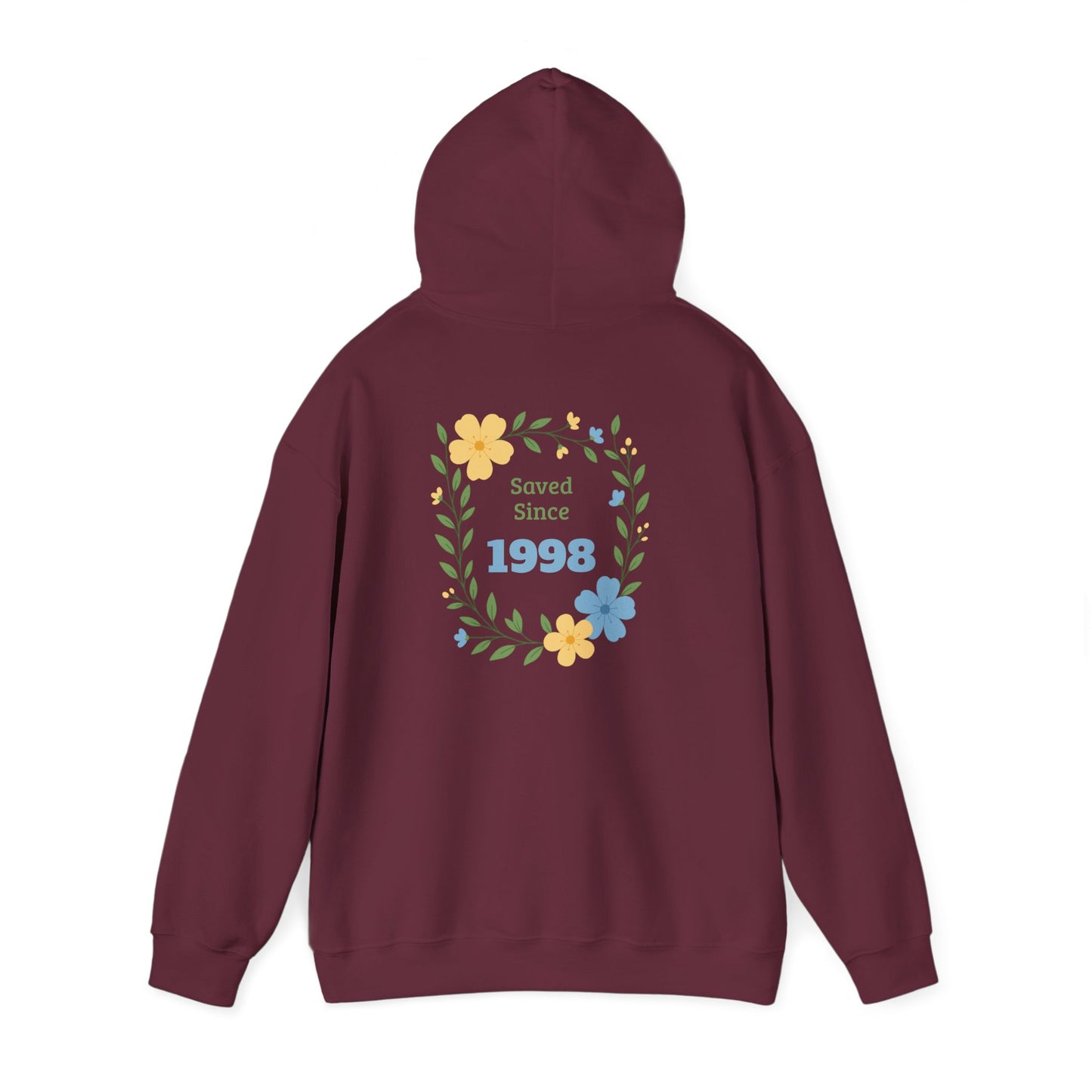 Faith Floral Hoodie — "Saved Since 1998" Christian Comfort Sweatshirt
