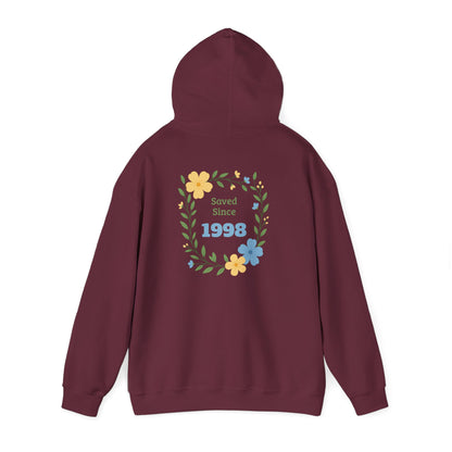 Faith Floral Hoodie — "Saved Since 1998" Christian Comfort Sweatshirt