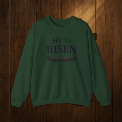 He Is Risen Sweatshirt — Christian Easter Crewneck with Crown of Thorns