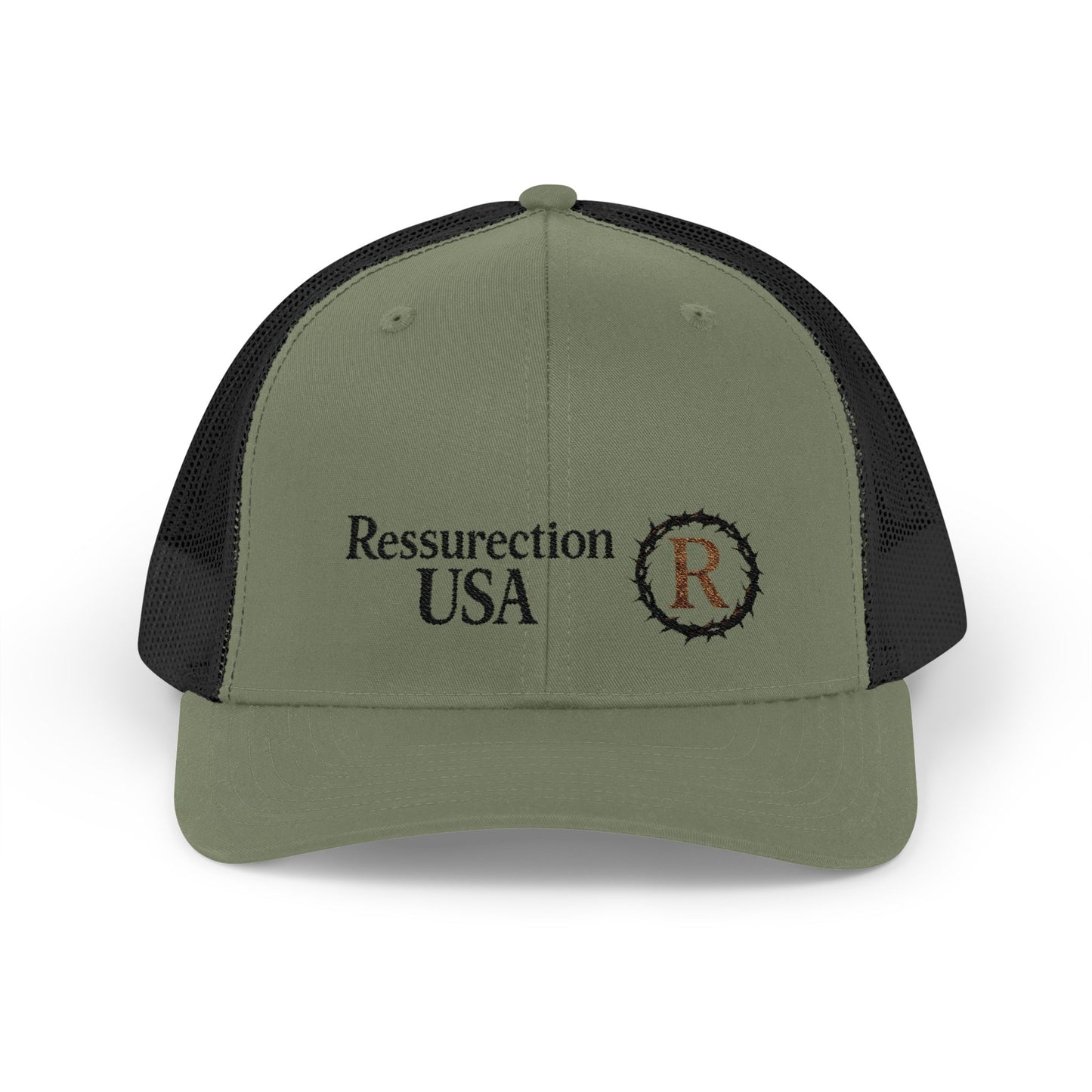Resurrection USA Embroidered Trucker Cap — Vintage Faith-Inspired Snapback