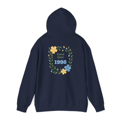 Faith Floral Hoodie — "Saved Since 1998" Christian Comfort Sweatshirt