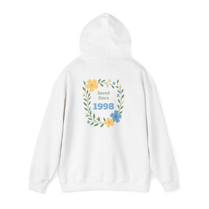 Faith Floral Hoodie — "Saved Since 1998" Christian Comfort Sweatshirt