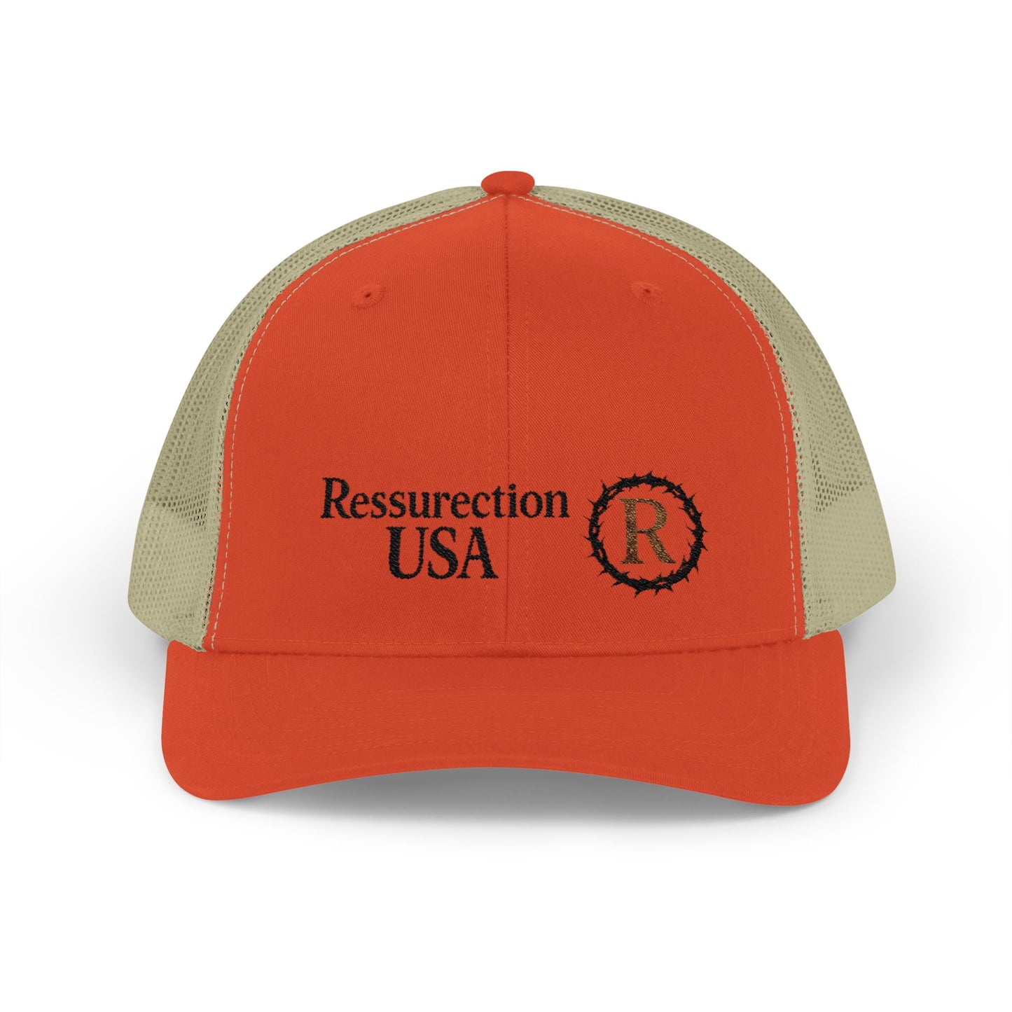 Resurrection USA Embroidered Trucker Cap — Vintage Faith-Inspired Snapback