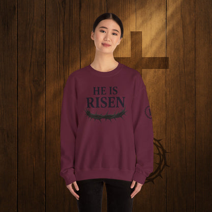 He Is Risen Sweatshirt — Christian Easter Crewneck with Crown of Thorns