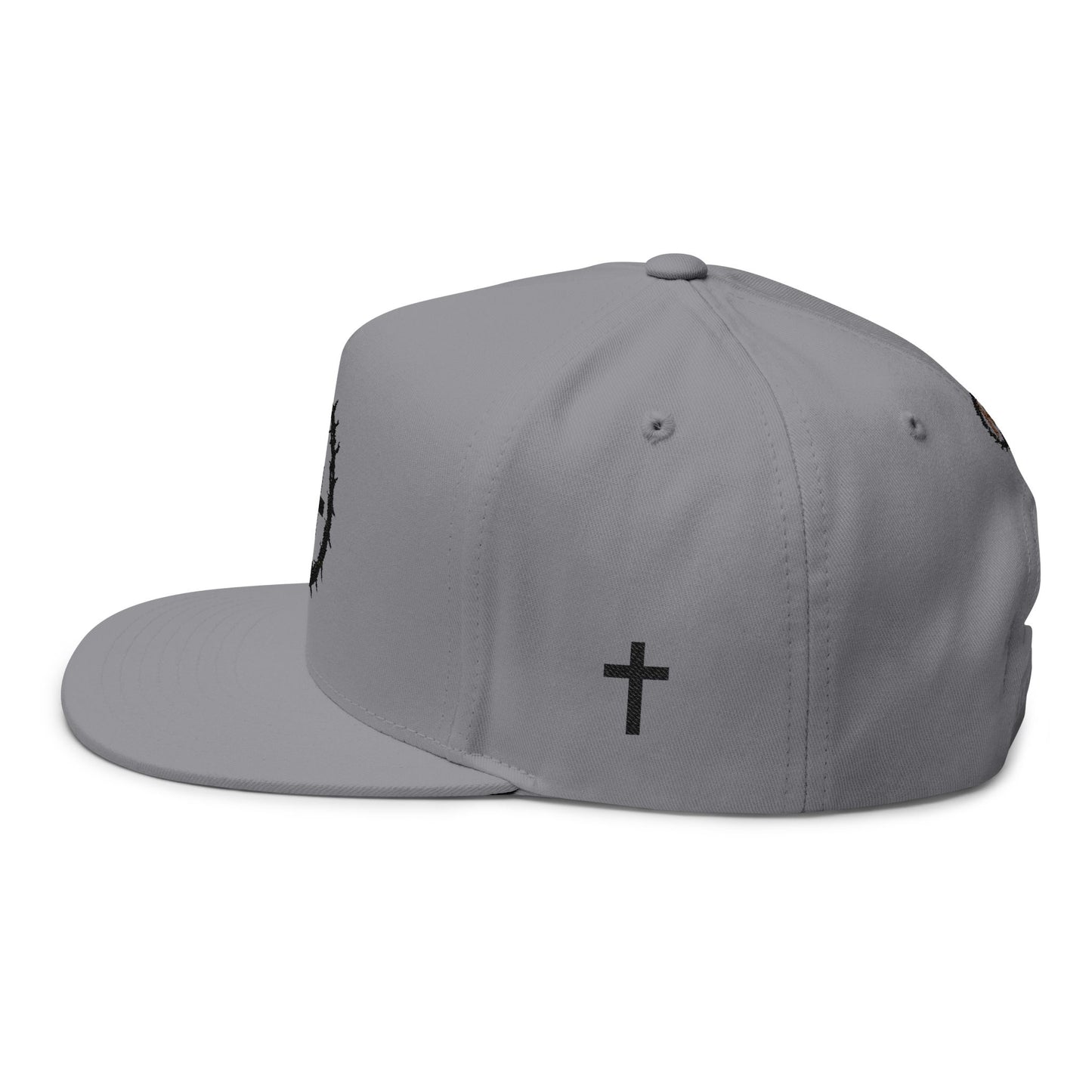 Embroidered Faith Over Fear Flat Bill Cap — Crown of Thorns Cross Snapback