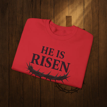 He Is Risen Sweatshirt — Christian Easter Crewneck with Crown of Thorns