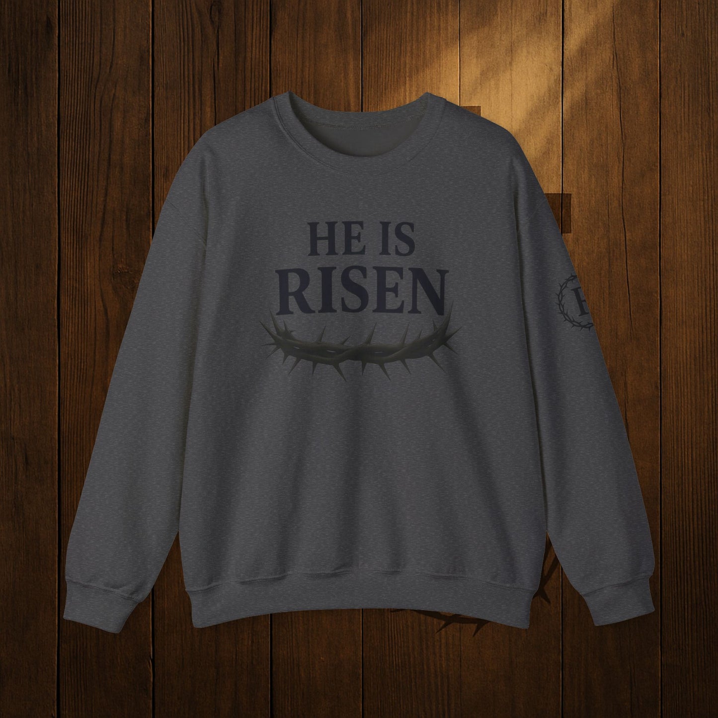 He Is Risen Sweatshirt — Christian Easter Crewneck with Crown of Thorns