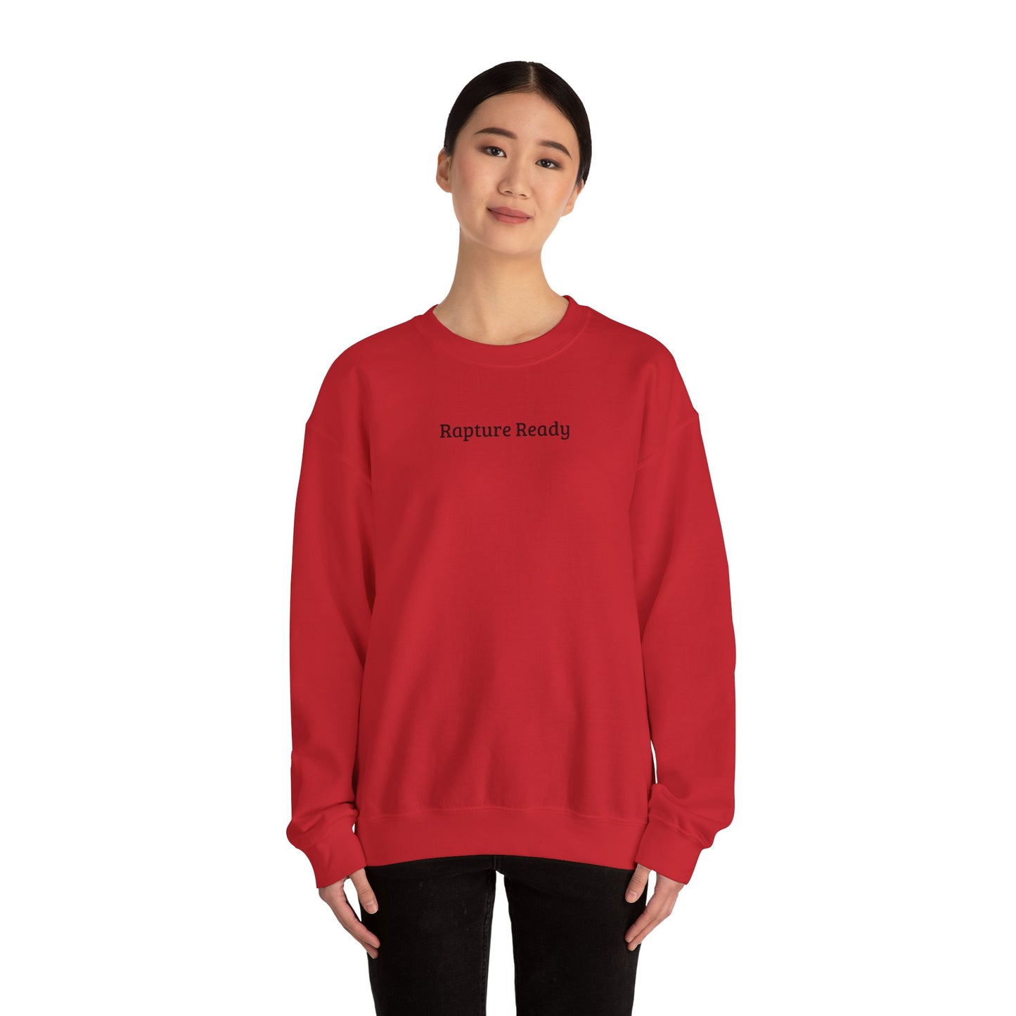 Crewneck Sweatshirt — "Rapture Ready" Minimalist Religious Graphic