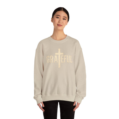 Grateful Cross Sweatshirt — Christian Faith Graphic Crewneck