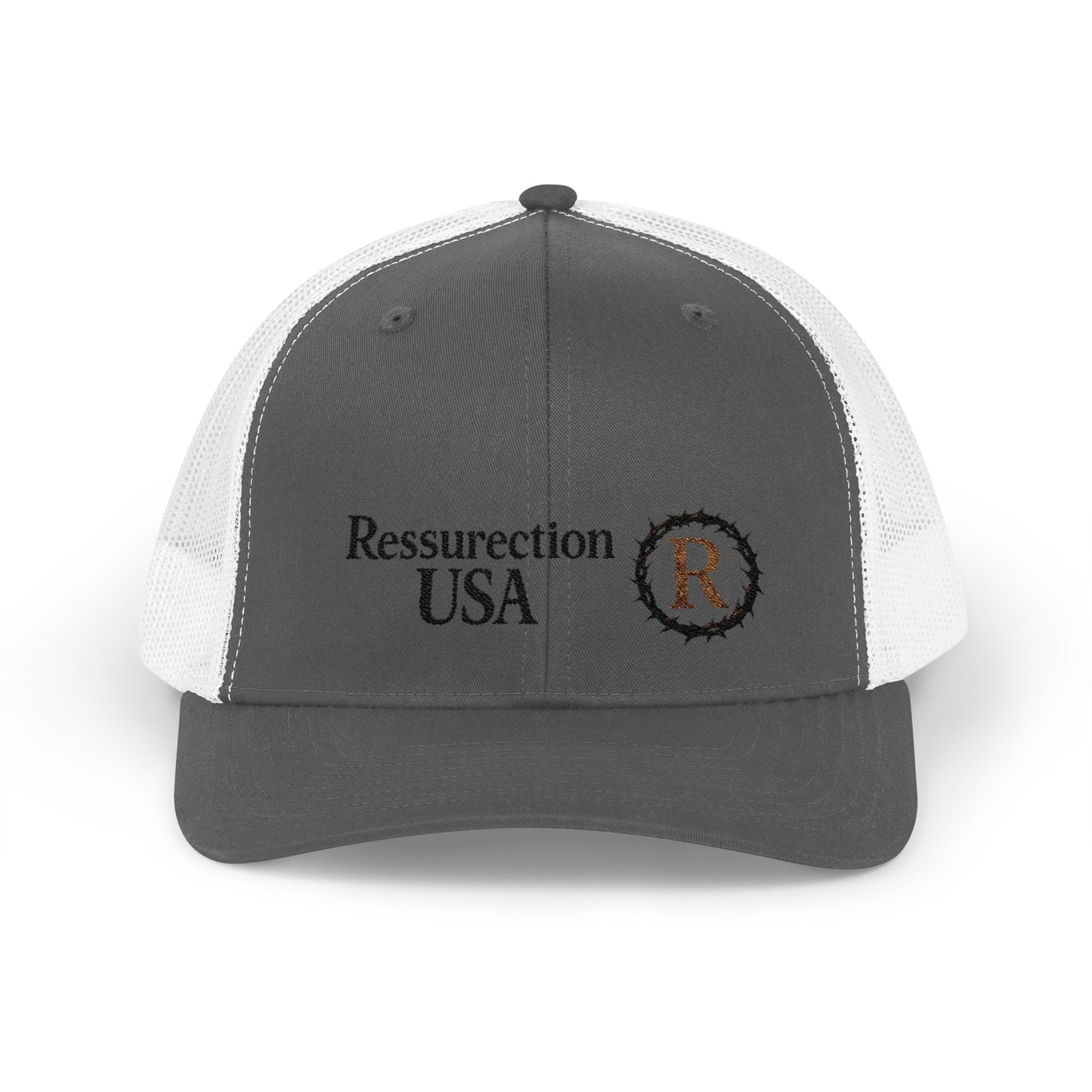 Resurrection USA Embroidered Trucker Cap — Vintage Faith-Inspired Snapback