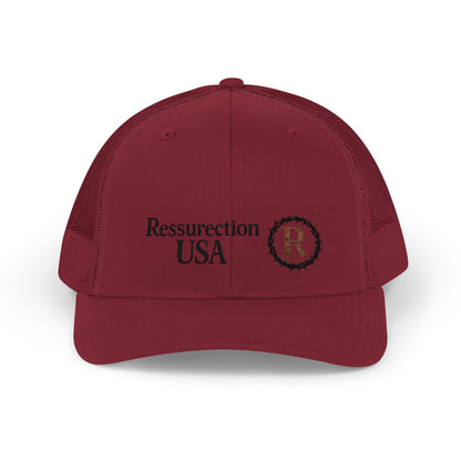 Resurrection USA Embroidered Trucker Cap — Vintage Faith-Inspired Snapback