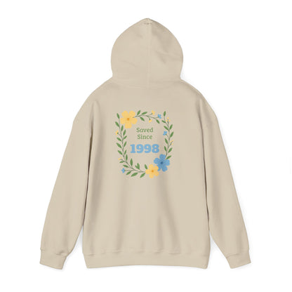 Faith Floral Hoodie — "Saved Since 1998" Christian Comfort Sweatshirt