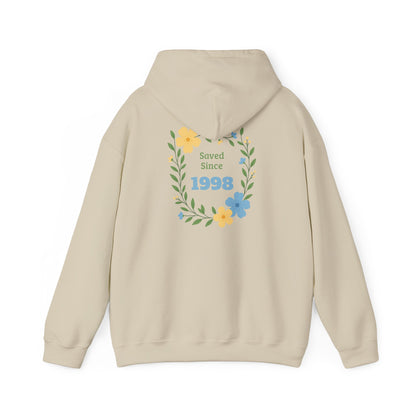 Faith Floral Hoodie — "Saved Since 1998" Christian Comfort Sweatshirt