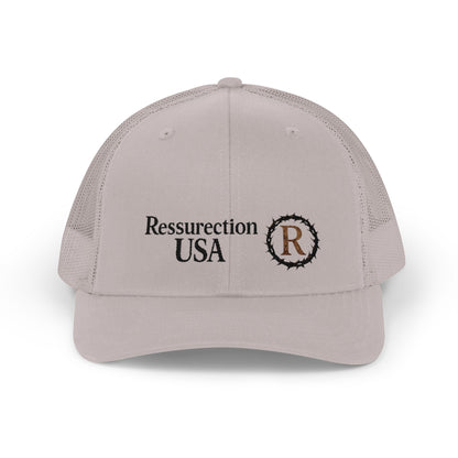 Resurrection USA Embroidered Trucker Cap — Vintage Faith-Inspired Snapback